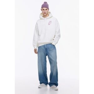 H&M Men's White Oversized Fit Hoodie With Motif